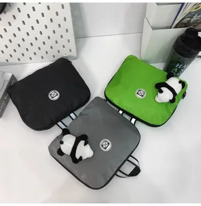 Foldable lightweight backpack with cute panda plush pendant casual travel daypack for women.