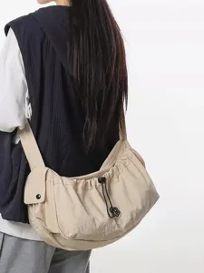 Lightweight Nylon Large Capacity Crossbody Bag Casual Drawstring Travel Gym Shoulder Packing Luggage Bag For Men Women