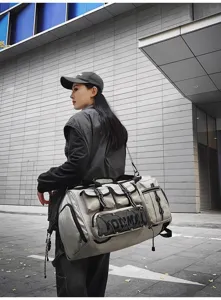 Large capacity travel duffel bag multi-functional fitness gym sports bag for women grey