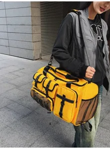 Large capacity yellow travel duffel bag multi-pocket sports fitness gym backpack for women