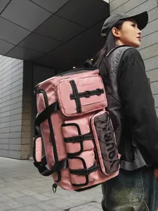 Large capacity pink travel backpack multi-functional sports gym duffel bag for women daily use