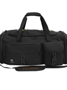 Große schwarze Reisetasche mit mehreren Taschen, ideal für Fitnessstudio, Sport und Kurztrips.