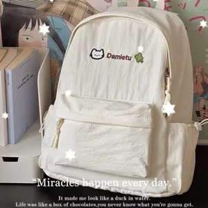 Japanese Style Cute Canvas Backpack Casual School Bag for Teen Girls Light Daypack