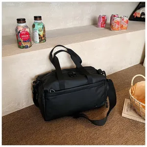 Waterproof black gym duffel bag for men and women, portable travel shoulder bag and storage.