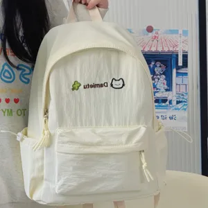 Cute casual canvas backpack detail, lightweight daily school bag with front pocket design.