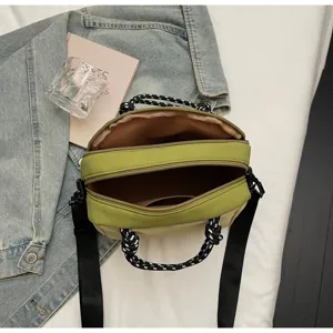 Borsa a tracolla casual multi-scomparto con manici, elegante borsa verde oliva.