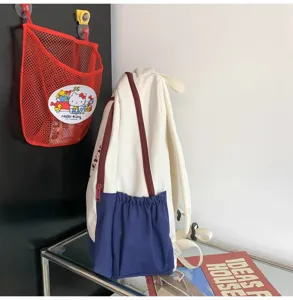 Kompsos sakos platis apo kamva me colorblock gia scholeio kai taxidia, megali choritikotita.