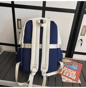 Stylish casual blue and white colorblock backpack for students and travel daily use.