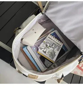 Large capacity canvas backpack for women and students casual travel bookbag white color