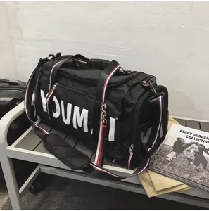 Large capacity travel duffel bag with wet dry separation for gym fitness business trip.