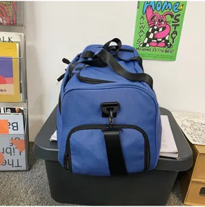 Large capacity blue travel duffel bag for sports gym and short distance trips.