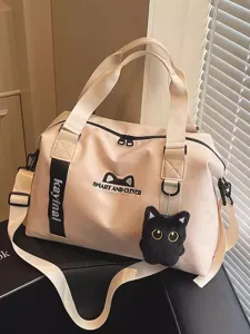 Damen Große Kapazität Nylon Sporttasche Mode Reisetasche Mit Katze Plüsch Anhänger Wasserdichte Yoga Fitness Schultertasche