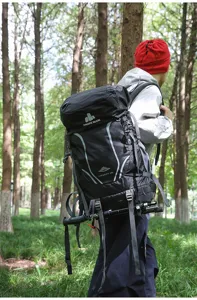 Vue détaillée d'un sac à dos de randonnée en plein air avec grande capacité et système de portage.