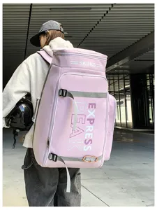 Großer Skirucksack für Outdoor-Sportarten, rosa Reisetasche mit praktischem Helmfach.