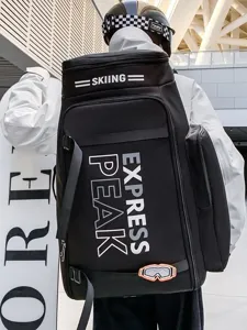 Großer schwarzer Skirucksack für Outdoor-Sportarten, Helm- und Ausrüstungsaufbewahrung.