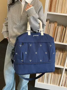Large capacity travel duffel bag expandable gym sports luggage bag with cute bow embroidery.