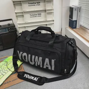 Large capacity sports duffel bag for gym, travel and outdoor fitness. Black durable travel bag.