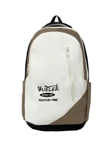Casual canvas backpack for women, large capacity school bag with chic color block design.