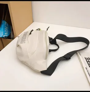 White casual chest bag sporty waist pack crossbody bag with durable black adjustable straps