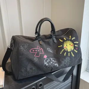 Canvas Reistas Grote Capaciteit Reistas Graffiti Cartoon Gedrukt Weekend Bagage Tote Bag Casual Fitness Gym Handtas Voor Mannen Vrouwen