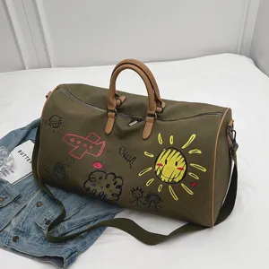 Grote canvas reistas weekendtas handtas sporttas voor heren en dames met coole graffiti