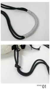 Detailaufnahme des Outdoor Sport Umhängetasche Kordelzugs mit geflochtenem Akzent.