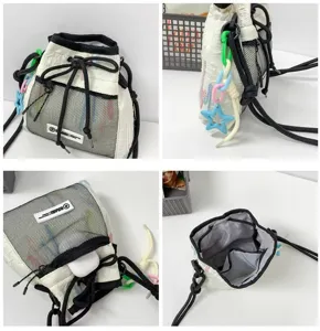 Outdoor Sport Kordelzug Beutel Tasche mit Netztasche und bunten Anhängern für den Alltag.