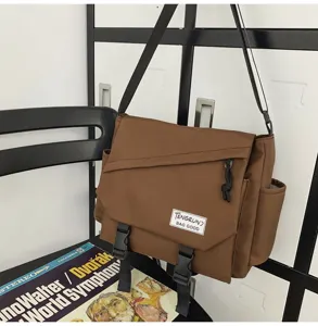 Borsa a tracolla in tela marrone per uomo e donna grande capacità borsa messaggero vintage
