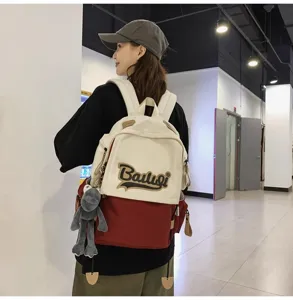 Casual women backpack large capacity school bag student travel daypack with cute pendant