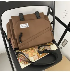 Borsa a tracolla in tela stile giapponese, grande borsa marrone casual per uso quotidiano.