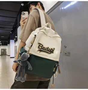 Casual color block backpack large capacity school bag for students travel daypack daily use