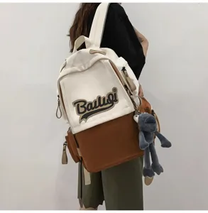 Women stylish colorblock backpack large capacity student school bag casual travel daypack details