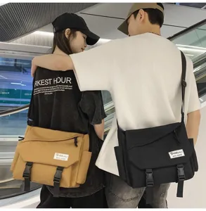 Borsa a tracolla in tela in stile giapponese per uomo e donna, borsa casual di grande capacità.