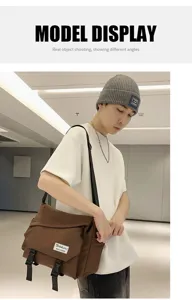 Borsa a tracolla in tela in stile giapponese, grande borsa casual ideale per studenti.