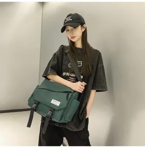 Borsa a tracolla casual in tela da donna, grande capacità stile militare borsa, verde.