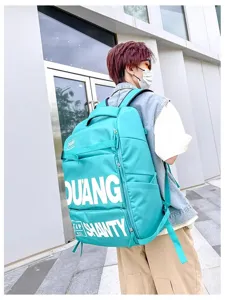 Sac à dos tactique urbain de grande capacité, cartable élégant cyan pour étudiant avec imprimé.