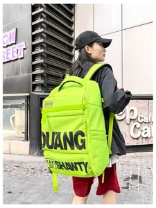 Sac à dos grande capacité style workwear, sac d'école tendance vert pour voyage et plein air
