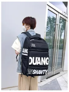 Sac à dos noir de grande capacité style vêtement de travail sac d'école voyage outdoor