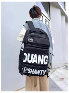 Grand sac à dos tactique, cartable streetwear noir avec lettres pour le voyage et l'école.