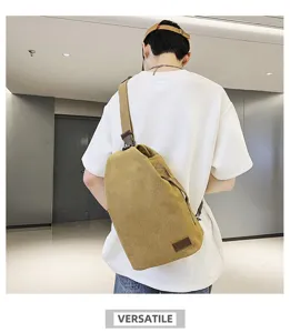 Sac bandoulière vintage en toile pour homme grande capacité sac de poitrine pour tous les jours.