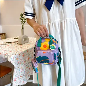 Japanese sweet style canvas crossbody bag purple floral print shoulder handbag for daily