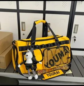 Yellow sports fitness gym duffel bag, large capacity travel luggage bag for daily use.