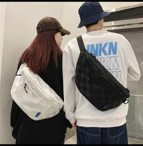 Unisex large capacity canvas crossbody chest bag, casual streetwear fashion shoulder bags.