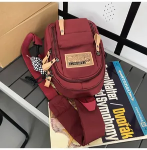Burgundy canvas chest bag functional casual streetwear crossbody backpack for men and women daily use