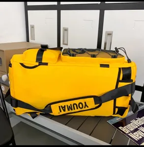 Large capacity yellow sports duffel bag gym travel luggage bag with multi pockets for men women