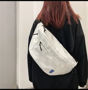 Large capacity white checkerboard chest bag casual sports crossbody bag for women.