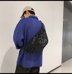 Casual canvas chest bag for men, large capacity streetwear tactical sling crossbody bag.