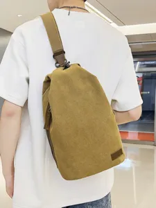 Sac bandoulière en toile décontracté pour homme et femme, sac de poitrine rétro pour voyage.