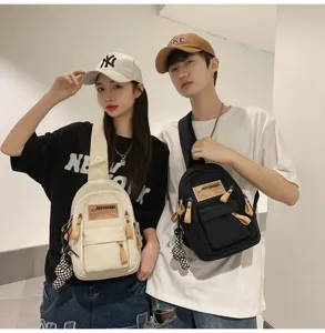 Canvas chest bag for men and women, casual streetwear crossbody backpack, travel sports bag.