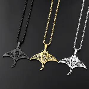 Collar con Colgante de Manta Raya de Acero Inoxidable de Moda Tótem del Océano Hawaiano Cadena de Clavícula para Hombres Mujeres Regalo Diario